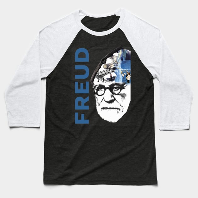 Sigmund Freud Collage Portrait 1 Baseball T-Shirt by Dez53